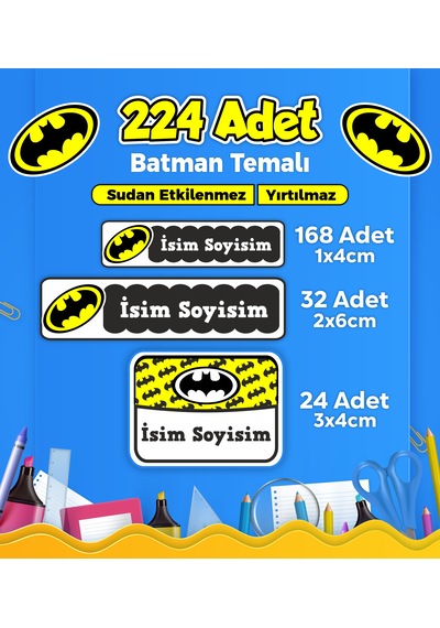 Okul Kreş Kişiye Özel İsim Etiket Seti Batman Temalı - Model 3 Çok Renkli