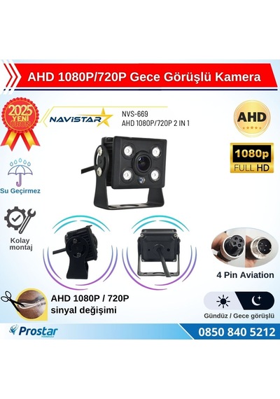 Ahd 1080p/720p Orta Boy Gece Görüşlü 4 Pin Soketli Kamyon Tır Otobüs Kamerası