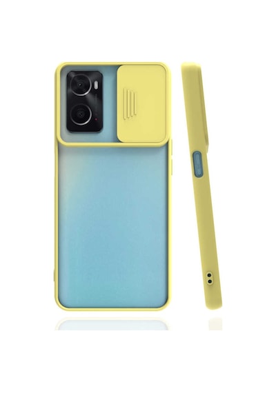 Noktaks - Oppo Uyumlu Oppo A96 4g - Kılıf Slayt Sürgülü Arkası Buzlu Lensi Kapak - Sarı