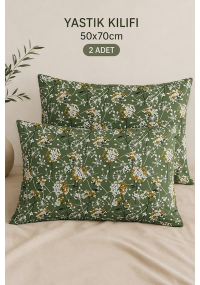 More Home Pamuklu Yastık Kılıfı 2 Adet 50 X 70 Cm Yeşil Beyaz