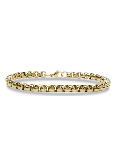 Erkek Çelik Bileklik 6mm Oval Köşeli Kutu Zincir Hediye Künye 01812 Sarı