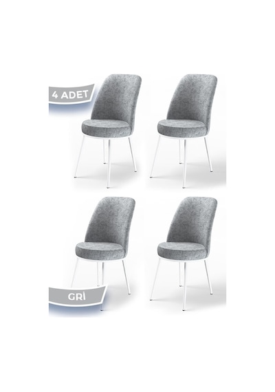 Canisa Concept Dexa Serisi, Üst Kalite Yemek Odası Sandalyesi, Metal Beyaz Iskeletli, 4 Adet Gri Sandalye Grı Metal