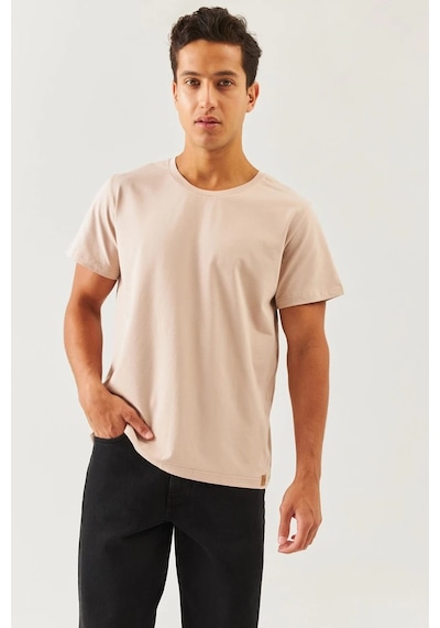 Erkek Oversize Rahat %100 Pamuklu Penye Bisiklet Yaka Kısa Kol Basic T-shirt Classic Collection Sütlü Kahve