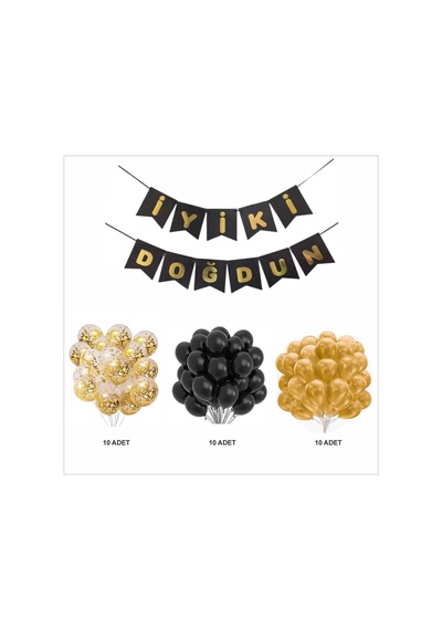 Siyah-gold-şeffaf Balon+banner Seti