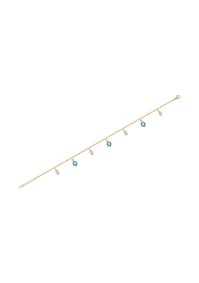 Diamond Line - Gülaylar - Sarı Altın 14 Ayar Nazar Boncuğu Bilekl Standart N11.21805 Sarı Altın