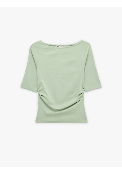 Koton Slim Fit Pamuklu Kayık Yuvarlak Yaka Yarım Kollu Tişört Mınt 6sak50012ek Mint