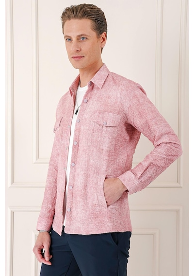 Efor Comfort Fit Yan Cep Batik Desenli %100 Pamuk Çıtçıtlı Pudra Gömlek Ceket G 1568 Pudra