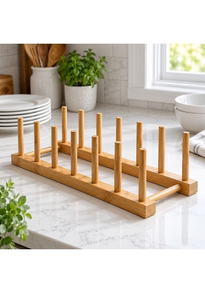 Tr 6 Bölmeli Bambu Tabaklık, 30 X 12 Cm Tezgâh Üstü Ve Dolap İçi Tabak Düzenleyici, Kesme Tahtası, Servis Taba Genel