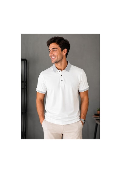 Roballi Erkek Çekmeyen Pamuklu Kumaş Kıvrılmaz Polo Yaka T-shirt Beyaz