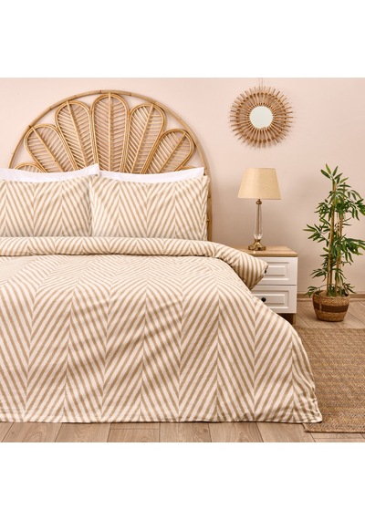 Soft Herringbone Çift Kişilik Nevresim Takımı - Ekru / Taş Renkli