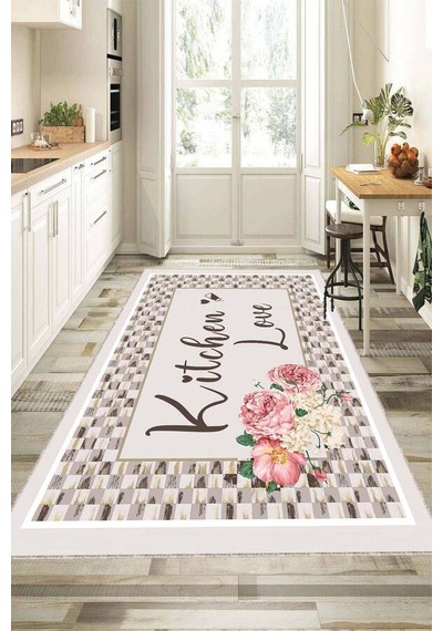 Vizon Kaymaz Tabanlı Kitchen Love Mutfak Halısı Yolluk Vh095n11