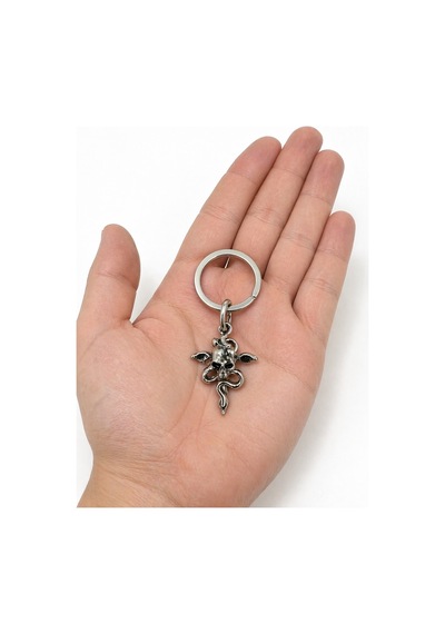 Gotik Kuru Kafa Yılan Figürlü Metal Anahtarlık Unisex
