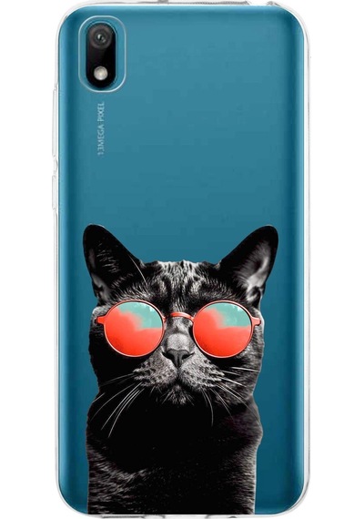 Huawei Y5 2019 İle Uyumlu 1mm Slim Fit Kedi 3 050d Baskılı Şeffaf Kılıf Şeffaf
