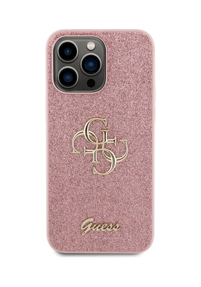 Apple Uyumlu iPhone 14 Pro Max Kılıf Guess Lisanslı 4g Büyük Metal Logolu Glitter Kapak Siyah