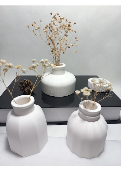 Modern Minimal Vazo Set 3'lü, Ev & Ofis Hediyelik, Dekoratif Obje, Beyaz