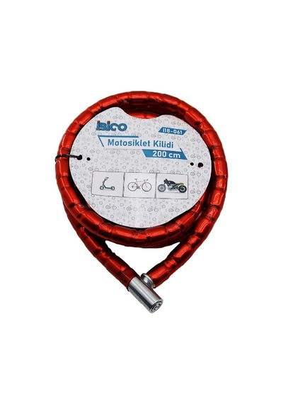 Kırmızı Motor Bisiklet Kilidi 22 Mm X 200 Cm Standart