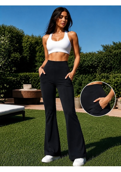 Unika Boutique Kadın Dalgıç Kumaş Belden Lastikli İspanyol Paça Pantolon Siyah