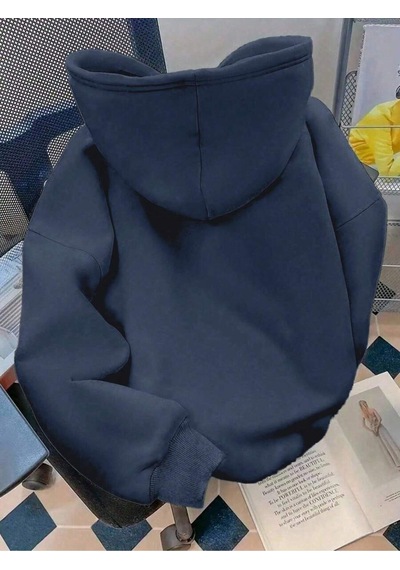 Harmandar Nyc Baskılı Kapüşonlu Oversize Sweatshirt Lacivert