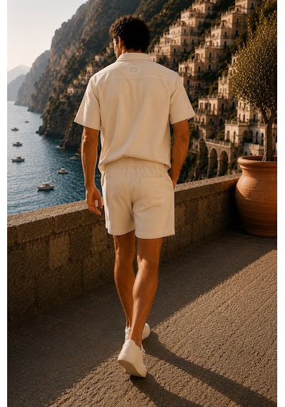 Erkek Premium Kumaş Modal Şort Slim Fit Takım Bej 2018dngr