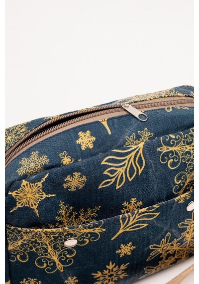 Fabric Craft Bag Omuz Çantası Kadın Taş Yıkamalı Duck Kumaş Çapraz Askılı Günlük Çanta Lacivert - Sarı