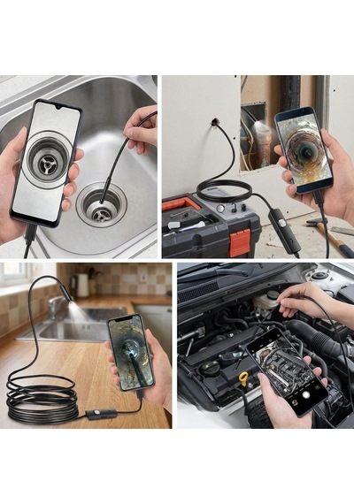 5 Metre Android Telefon Uyumlu 6 Led Işıklı Su Geçirmez Endoskop / Boroskop Yılan Kamera Hd 5705