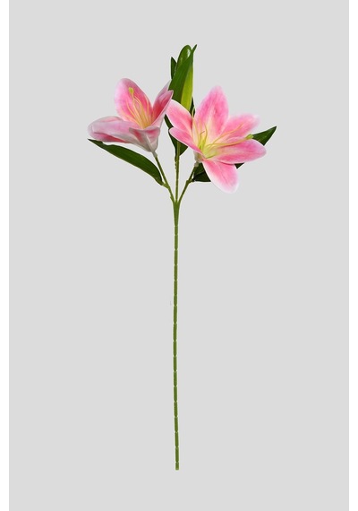 Pembe Yapay Zambak Çiçeği 2 Dallı Premium Canlı Islak Dokulu 45 Cm