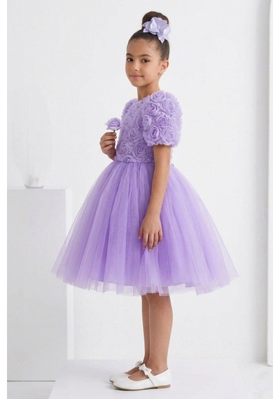 Mnk Baby & Kids Luvia Kısa Kol Kız Tütü Abiye Elbise M00811 Lila