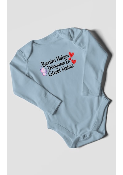 Morivokids Benim Halam Dünyanın En Güzel Halası Uzun Kollu Çıtçıtlı Bebek Body Bebe Mavisi