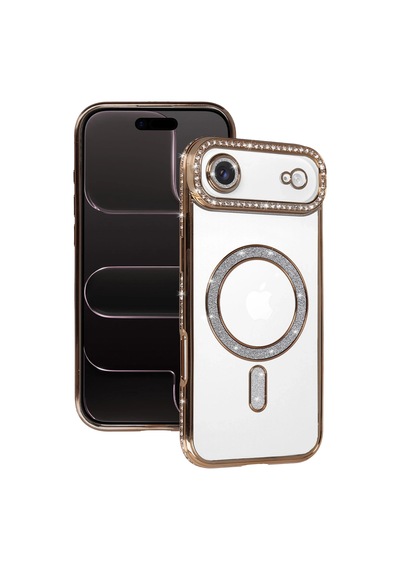 Newface - 205 - Apple İphone 17 Air Joke Simli Magneticsafe Kılıf - Kmrsfres - - Gold