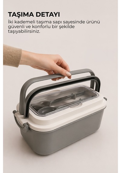 Lunchbox Kaşık & Çatal Dahil - Kilitli Kapaklı - Taşıma Saplı - 3 Bölmeli Turuncu