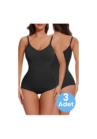Uniquetrenders Kadın Dikişsiz Toparlayıcı Ve Çıtçıtlı İp Askılı Slip Body Korse 3'lü Set Siyah