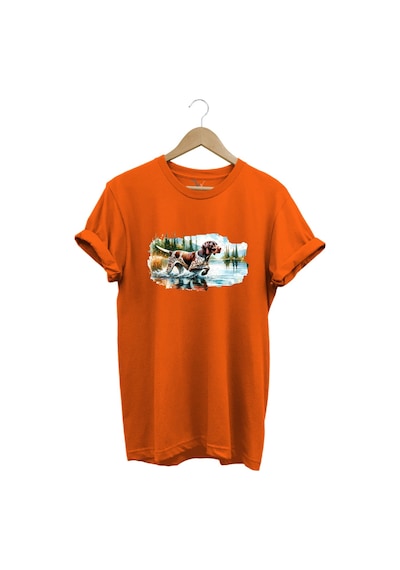 Avcılık Hunting Av Köpeği Baskılı %100 Pamuk Regular Fit T-shirt Turuncu