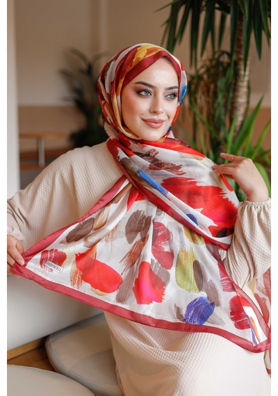 Mimiyum Nayf İpek Şal Pastel Desen - Bordo