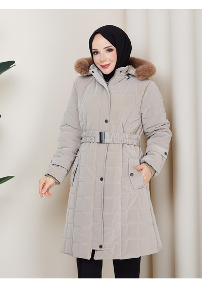 Eslemnur Nova Kumaş Şişme Mont 100cm Vizon