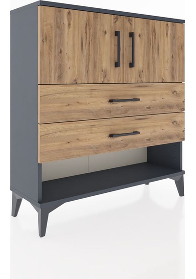 Arges Şifonyer 2 Raflı 2 Çekmeceli 2 Kapaklı 88x30x96 Antrasit-çam Antrasit