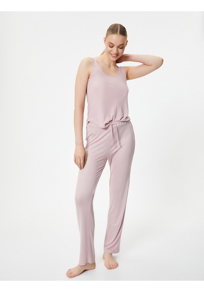 Koton Pijama Üstü Kalın Askılı U Yaka Fitilli Pembe 4slk90010mk 4SLK90010MK288