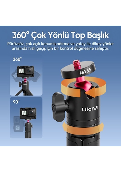 Ulanzi Mt55 Snapgo 4 İn 1 Mini Selfie Stick Tripod Telefon Ve Aksiyon Kamera Uyumlu - T165 Siyah