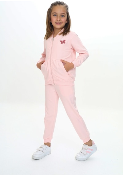 Toontoy Kids Toontoy Kız Çocuk Kanguru Cepli Göğsü Baskılı Eşofman Takım Pudra