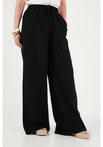 Lela Pamuklu Relaxed Fit Yüksek Bel Geniş Paça Pantolon Bayan Pantolon 668yp5559 Siyah