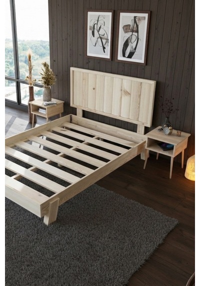 Hüma Dikey Başlıklı Masif Ahşap Karyola Ve 2 Adet Vernik 90x190