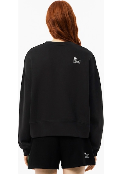 Lacoste Oversized Cotton Womens Sweatshirt Bol Kesim Bisiklet Yaka Pamuklu Kadın Sweatshirt Siyah