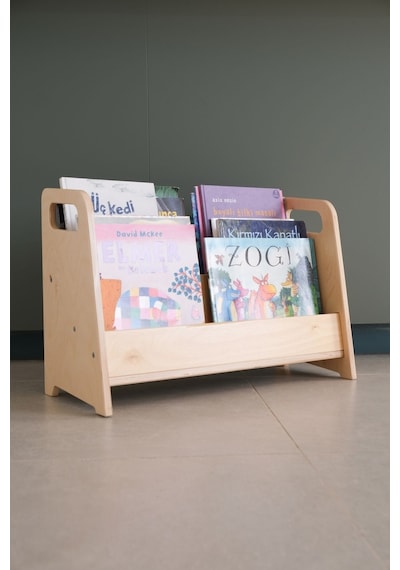Montessori Huş Ahşap Kitaplık Ahşap