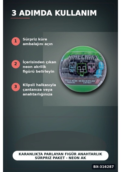 Karanlıkta Parlayan Figür Anahtarlık Sürpriz Paket - Neon Akrilik 1 Adet Bx-316287