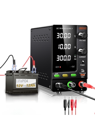 Ayarlı Dc Güç Kaynağı 30v/10a Şarj Fonksiyonlu Siyah