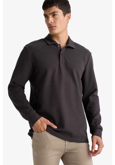 Defacto Regular Fıt Polo Yaka Waffle Sweatshirt F0301AX25AU Antrasit Defacto Regular Fıt Polo Yaka Waffle Sweatshirt F0301AX25AU Antrasit