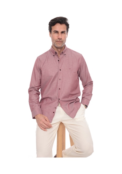 Slim Fit Uzun Kol Pamuklu Hediye Kutulu Kolay Ütülenebilir Erkek Gömlek Fs-002225 - Bordo-2668
