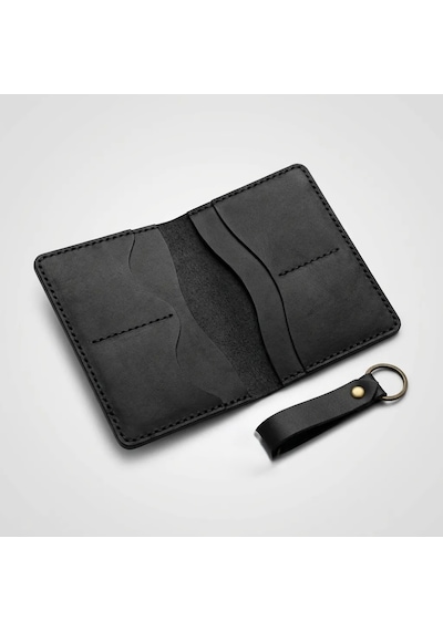 Natderi %100 Hakiki Deri Pasaport Kılıfı Ve Anahtarlık Seti - El Dikişli Özel Deri Pasaportluk 10x15 Cm siyah