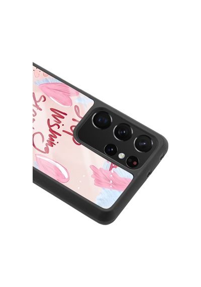 Samsung Uyumlu S-21 Ultra Pembe Motto Tasarımlı Glossy Telefon Kılıfı Çok Renkli