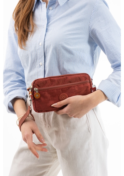 Nemo Bags Kiremit Unisex Cüzdan, 4 Gözlü, Telefonluk, Crinkle Kumaş, Çapraz Askılı Omuz Çantası, 20x12cm Kiremit