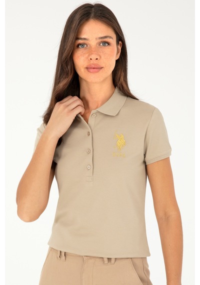 U.S. Polo Assn. Kadın Açık Haki Basic Polo Yaka Tişört 50280071-VR183